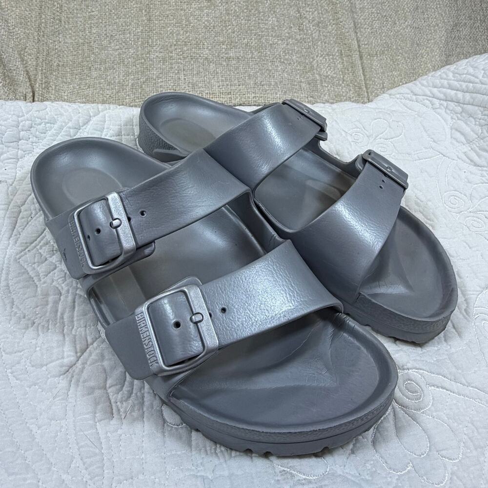 Birkenstock Women 10 Silver Arizona EVA Adjustable Strap Slide Sandals Water